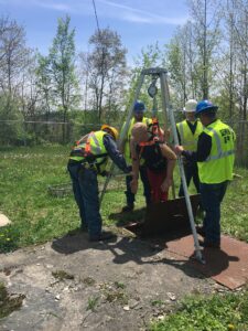 Field employees participating in confined space training.